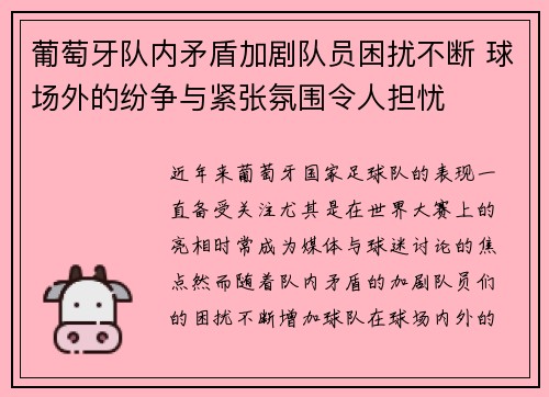葡萄牙队内矛盾加剧队员困扰不断 球场外的纷争与紧张氛围令人担忧