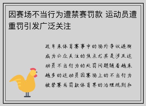 因赛场不当行为遭禁赛罚款 运动员遭重罚引发广泛关注